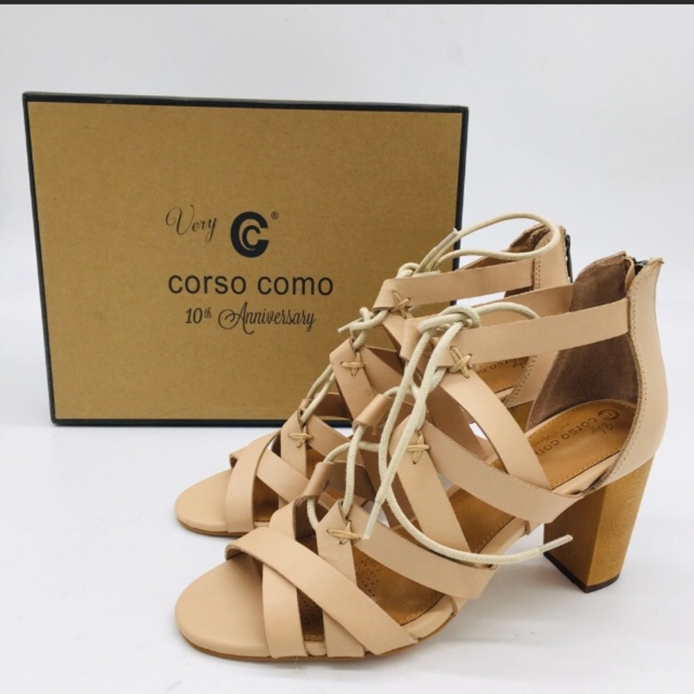 Anthropologie Corso Como Nude Strappy Block Heel Sandals